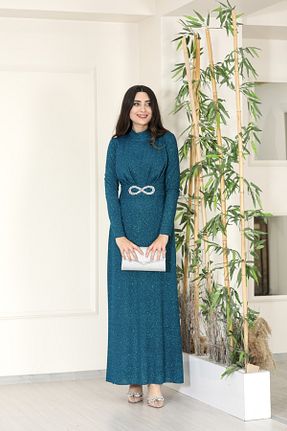 لباس مجلسی حجاب فیروزه ای زنانه یقه ایستاده stillbiziz - کد 872098028