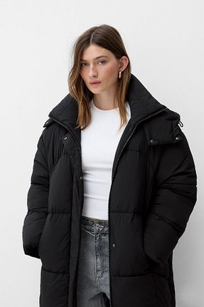 پالتو پشمی مشکی زنانه Relaxed Bershka - کد 872115150