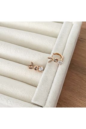 گوشواره استیل (فولاد) صورتی بچه گانه رودیوم ATELİER GİZEM - کد 872115230