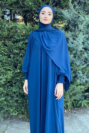 شال آبی زنانه پنبه ای ASİLNUR - کد 872137603