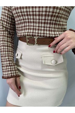 کمربند قهوه ای زنانه چرم مصنوعی Size Özgü - کد 872175485