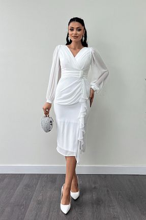 لباس مجلسی و فارغ التحصیلی سفید زنانه آستین استاندارد giyimmasalı - کد 872196881