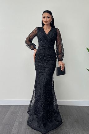 لباس مجلسی و فارغ التحصیلی مشکی زنانه توری giyimmasalı - کد 872196306