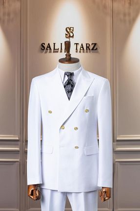 کت و شلوار سفید مردانه ویسکون Salihtarzz - کد 872203335