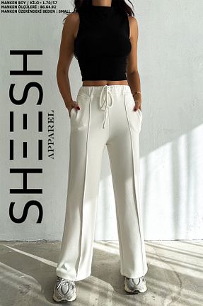 شلوار کرمگن سفید زنانه پاچه گشاد SHEESH APPAREL - کد 872258313