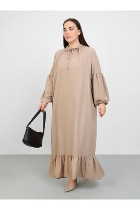 لباس سایز بزرگ قهوه ای زنانه پلی استر Alia - کد 872280712