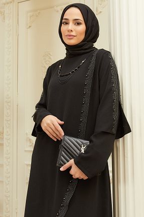 لباس مجلسی حجاب مشکی زنانه یقه دوچرخه VAVİNOR - کد 380586483