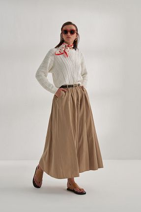 دامن قهوه ای زنانه کتان inspiration - کد 872400266