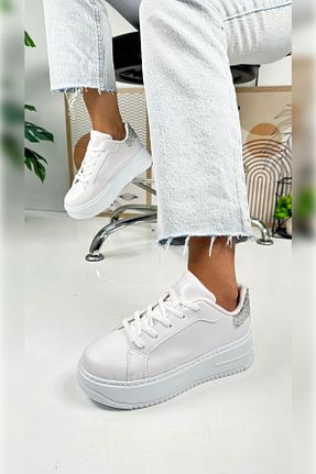 کفش اسنیکر سفید زنانه بند دار İmerShoes - کد 812598320