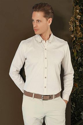 پیراهن بژ مردانه اسلیم فیت Efor - کد 872422793