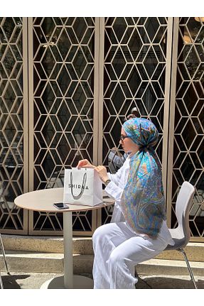شال آبی زنانه ابریشم SHIRA - کد 872432469
