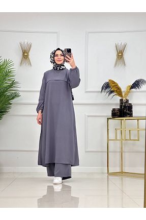 ست بالاتنه و پائین تنه حجاب طوسی زنانه رگولار VALENS BOUTİQUE - کد 872425942