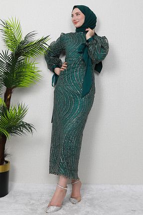 لباس مجلسی حجاب سبز زنانه رگولار GİZ AGİYİM - کد 872505240