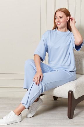 ست بالاتنه و پائین تنه آبی زنانه بافت byNilsun - کد 872525798
