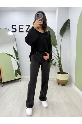 شلوار جین مشکی زنانه پاچه پهن SEZON MAGAZALARI - کد 872552506