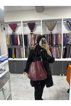 کیف دوشی زرشکی زنانه چرم مصنوعی SUNİ DERİ - کد 872568954