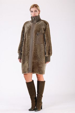 پالتو پشمی خاکی زنانه رگولار Leather Club - کد 872898289