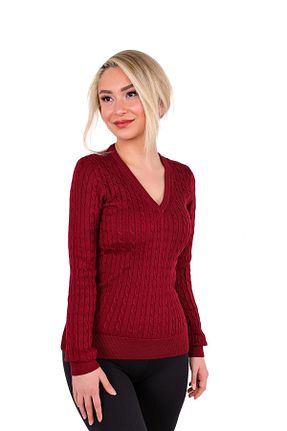 پلیور زرشکی زنانه Saç Örgü YMA TRİKO - کد 863363894