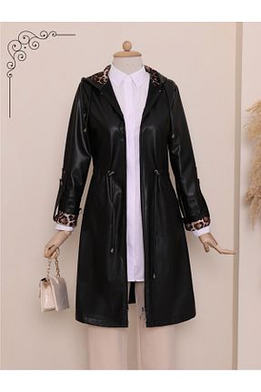 ترنچکت مشکی زنانه چرم مصنوعی Modamorfo - کد 379101634