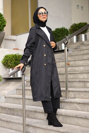 ترنچکت حجاب مشکی زنانه پنبه پلی استر İmajButik - کد 455390298