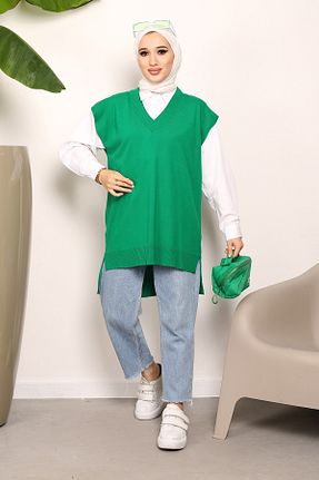 سوئیتر حجاب سبز زنانه اورسایز İmajButik - کد 769681558