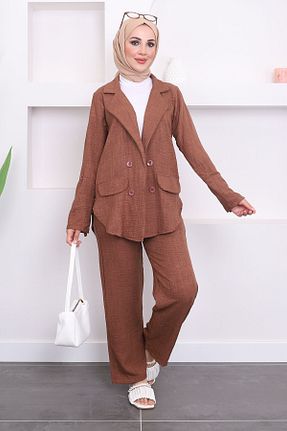 ست بالاتنه و پائین تنه حجاب قهوه ای زنانه رگولار İmajButik - کد 839266691
