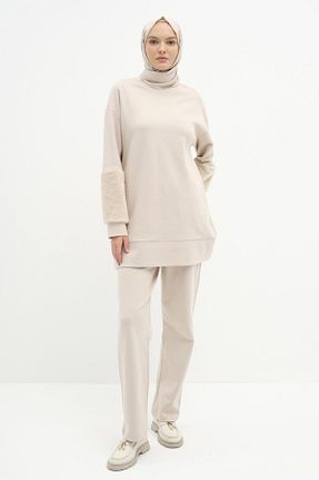 ست بالاتنه و پائین تنه حجاب بژ زنانه رگولار Tuğba - کد 872959212