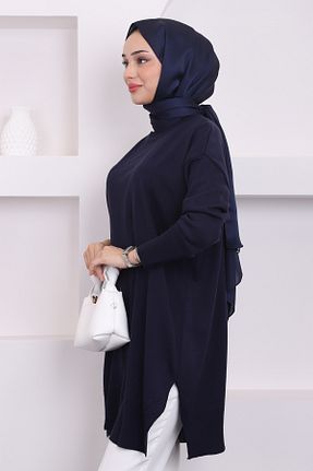 تونیک حجاب سرمه ای زنانه مخلوط پلی استر İmajButik - کد 857927339
