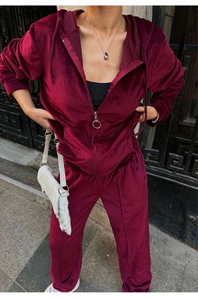 ست بالاتنه و پائین تنه زرشکی زنانه بافتنی Sindimoda - کد 872928995