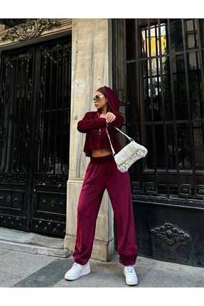 ست بالاتنه و پائین تنه زرشکی زنانه بافتنی Sindimoda - کد 872928995