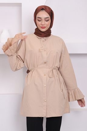 تونیک حجاب بژ زنانه مخلوط پلی استر İmajButik - کد 852569493