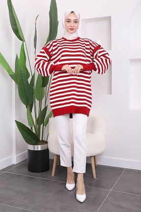 تونیک حجاب قرمز زنانه مخلوط پلی استر İmajButik - کد 865496579