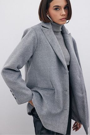 پالتو پشمی طوسی زنانه رگولار Sateen - کد 872965800
