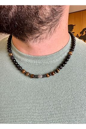 گردنبند استیل ( فولاد ) قهوه ای مردانه سنگ طبیعی MITH SB TAKI - کد 872976220