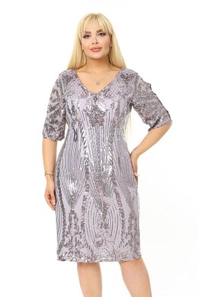 لباس مجلسی سایز بزرگ بنفش زنانه یقه هفت Ladies First - کد 411417926