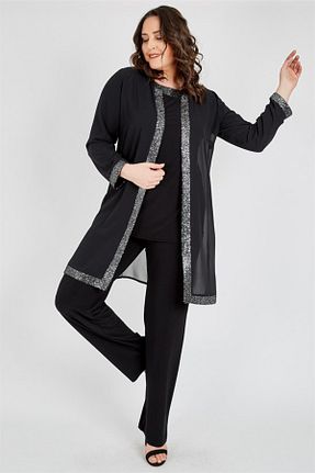 ست لباس مجلسی سایز بزرگ مشکی زنانه آستین بلند Ladies First - کد 182901918