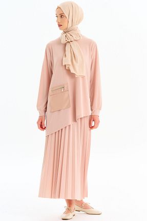 ست بالاتنه و پائین تنه حجاب بژ زنانه رگولار Tuğba - کد 872990505