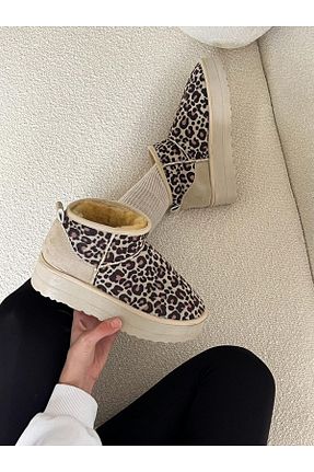 بوت برفی بژ زنانه جیر ERVANIN BUTİĞİ - کد 868668537