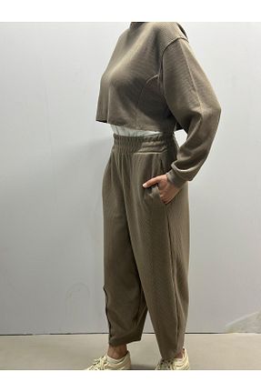 ست بالاتنه و پائین تنه قهوه ای زنانه بافتنی Yeys - کد 873090456