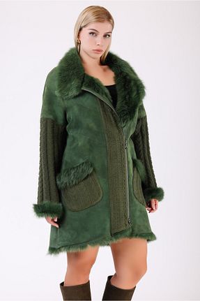 پالتو پشمی سبز زنانه رگولار Leather Club - کد 873116808