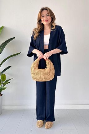 ست بالاتنه و پائین تنه سرمه ای زنانه بافت MaziButik - کد 680125318