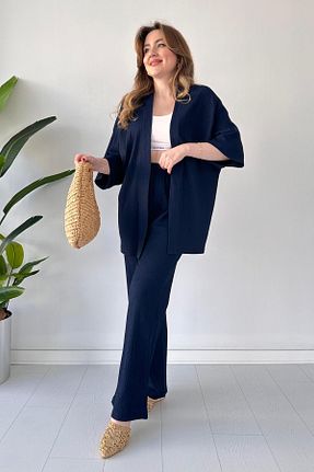 ست بالاتنه و پائین تنه سرمه ای زنانه بافت MaziButik - کد 680125318