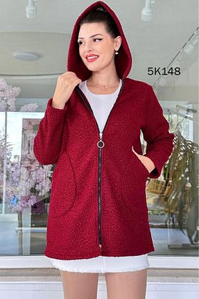پالتو پشمی زرشکی زنانه رگولار İnce Topuk - کد 871331192