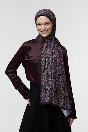 شال زرشکی زنانه کرپ Qef - کد 871385179