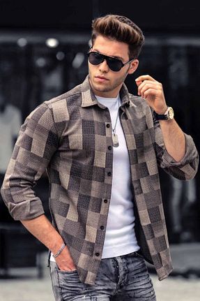 پیراهن قهوه ای مردانه اسلیم Madmext - کد 43458975
