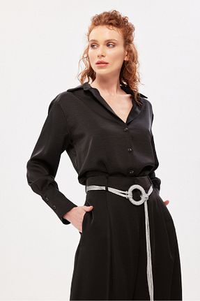 بلوز مشکی زنانه یقه پیراهنی Berr-ın - کد 871449430