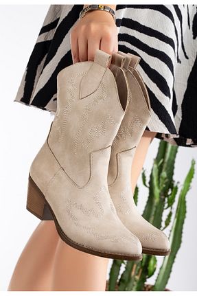 بوت / نیم بوت بژ زنانه چرم مصنوعی Butik - کد 864987922
