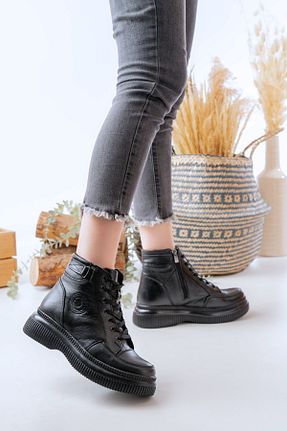 بوت / نیم بوت مشکی زنانه چرم خالص Dericalle shoes - کد 869800222