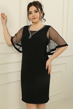 لباس مجلسی سایز بزرگ مشکی زنانه یقه هفت By Saygı - کد 814162884