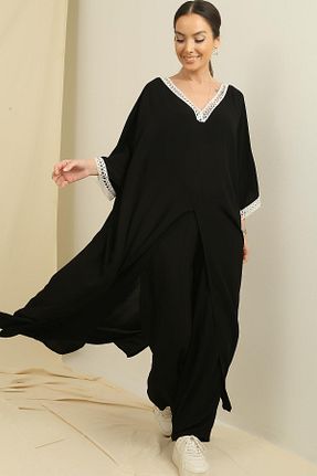 ست بالاتنه و پائین تنه مشکی زنانه بافتنی By Saygı - کد 804934256